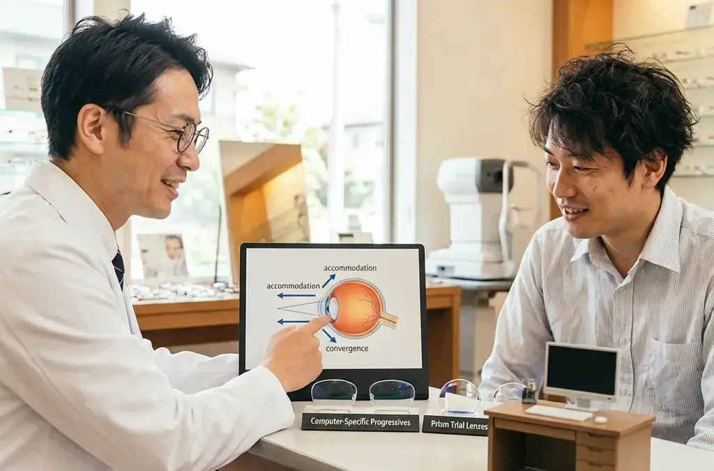 「1日10時間のパソコン作業で頭痛が…」ピント調節とより目が苦手な目をお持ちの方へ提案する手元専用メガネ