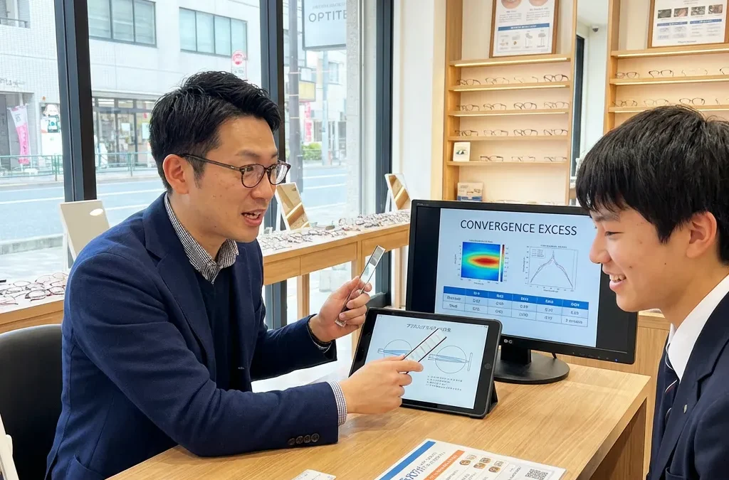 寄り目が強すぎると近くが辛い？八王子の眼鏡店が解説する「輻輳過多」と若い人の近見疲労